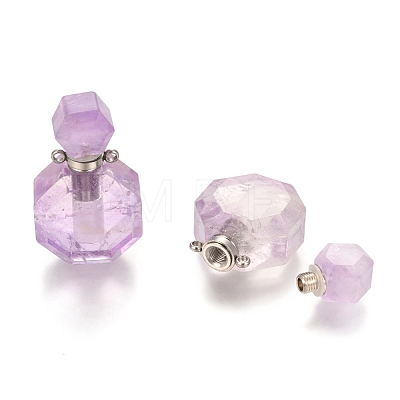 Faceted Natural Amethyst Openable Perfume Bottle Pendants G-I287-06P-C-1