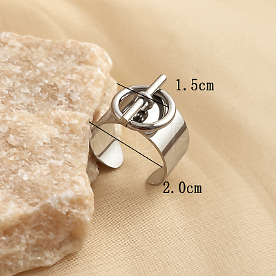 Non-Tarnish Stylish Ring & Bar Stainless Steel Wide Band Open Ring for Daily Wear HU8891-2-1