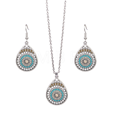 Synthetic Turquoise Pendant Necklaces & Dangle Earrings Sets WGE96E9-03-1
