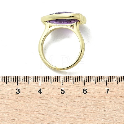 Heart Brass Natural Amethyst Finger Rings RJEW-D304-01G-A-1