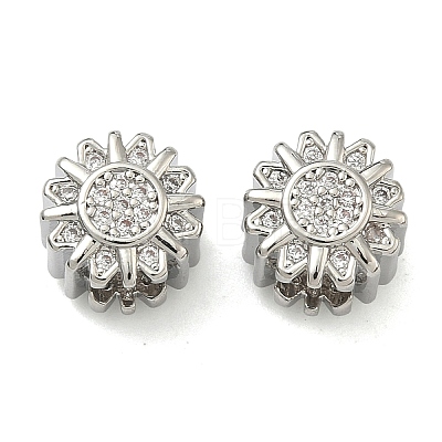 Flower Brass Micro Pave Clear Cubic Zirconia European Beads KK-D229-05P-1