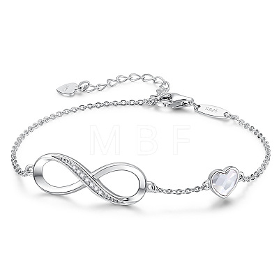 Infinity & Heart 925 Sterling Silver Pave Cubic Zirconia Link Bracelets FS-WGF63DC-01-1