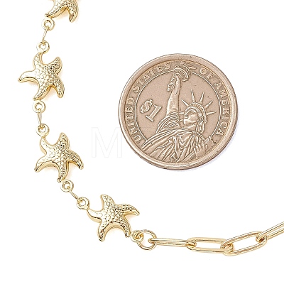 Ocean 304 Stainless Steel Starfish Link Chain and Brass Paperclip Chain Necklaces for Women NJEW-JN05927-1