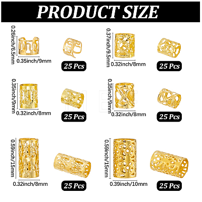 150Pcs 6 Styles Iron Dreadlocks Beads Hair Decoration OHAR-PA0001-06G-1