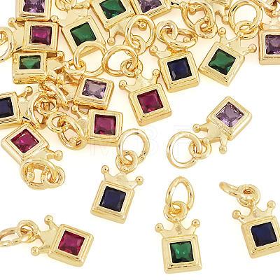20Pcs 4 Colors Brass Cubic Zirconia Charms KK-TA0009-13B-1