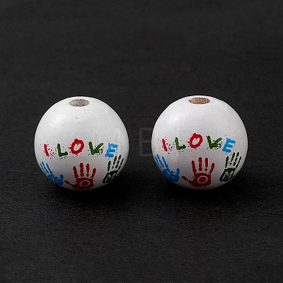 Printed Natural Wood European Beads WOOD-C015-02-1