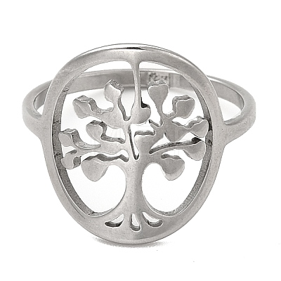 Non-Tarnish Tree of Life 201 Stainless Steel Finger Rings RJEW-G278-10P-1