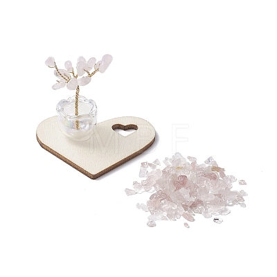 Natural Rose Quartz Chips Tree of Life Decorations AJEW-JD00014-01-1