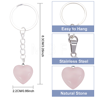 8Pcs Heart Gemstone Pendant Keychain KEYC-PH01498-1
