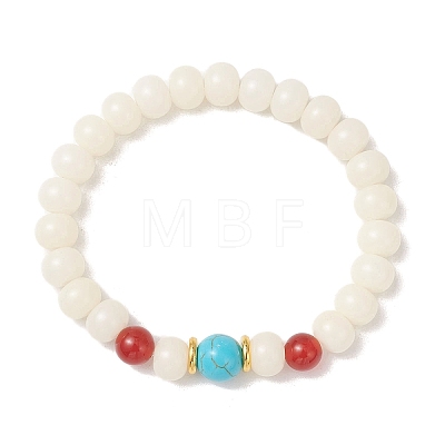 Natural Bodhi Root & Carnelian & Synthetic Turquoise Beaded Stretch Bracelets for Women BJEW-TA00735-1