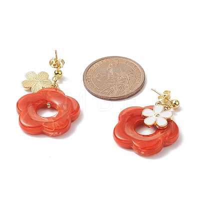 8 Pair 8 Color Alloy Enamel with Acrylic Imitation Gemstone Flower Dangle Stud Earrings EJEW-JE05237-1