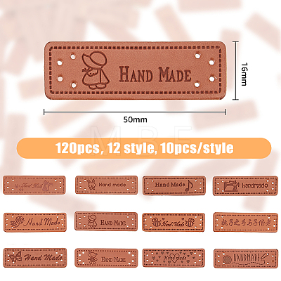 120Pcs 12 Style PU Leather Label Tags PATC-HY0001-08-1