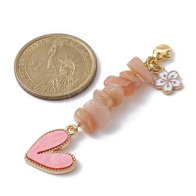 Heart Acrylic & Natural Gemstone Chips Beaded Pendant Decoration HJEW-JM01204-1