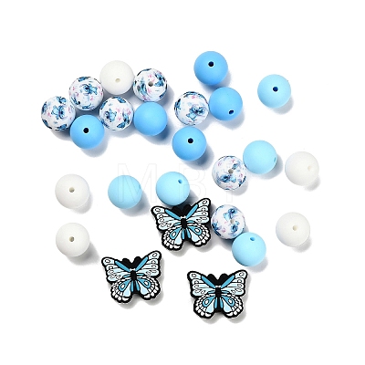 25Pcs Butterfly & Round Silicone Focal Beads SIL-L005-02A-1