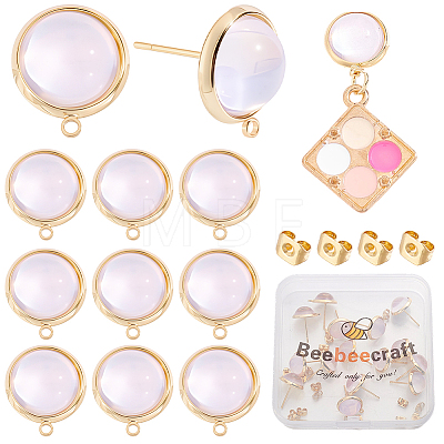 20Pcs Flat Round Brass & Glass Stud Earrings KK-BBC0028-26-1