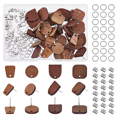 DICOSMETIC 40Pcs 4 Style Arch & Flat Round & Square & Trapezoid Wood Stud Earring Findings FIND-DC0004-47-1