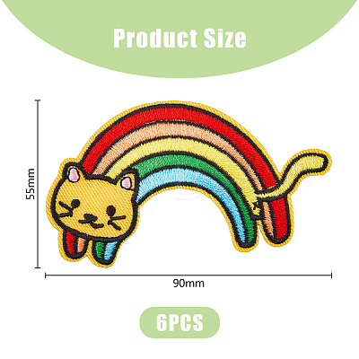 HOBBIESAY 6Pcs Rainbow Theme Cat Computerized Embroidery Cloth Iron on/Sew on Patches DIY-HY0001-46-1