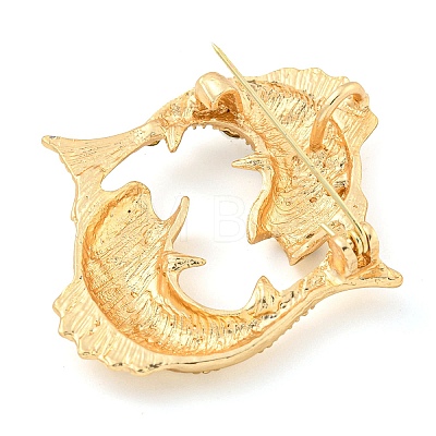 Golden Zinc Alloy with Rhinestone Brooches JEWB-B018-03G-11-1