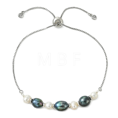 Adjustable Natural Cultured Freshwater Pearl Slider Bracelets KK-BJEW-JB14102-02-1