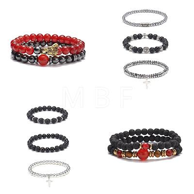   4 Sets 4 Style Natural & Synthetic Gemstone Stretch Bracelets Set BJEW-PH0004-20-1