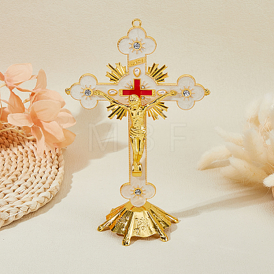 Religion Alloy Enamel Crucifix Cross Statue Display Decorations DJEW-WH0043-105C-1