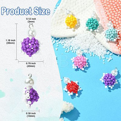 7Pcs 7 Colors Handmade Glass Seed Beaded Tortoise Pendants PALLOY-CJ00103-1