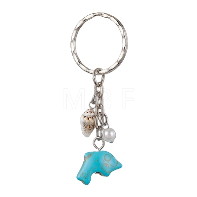 Synthetic Turquoise & Shell Pendant Keychain KEYC-JKC00653-1