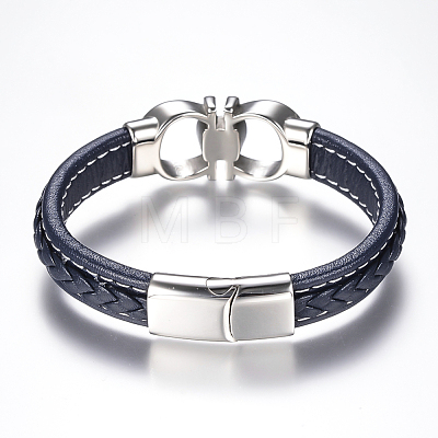 Men's Braided Leather Cord Bracelets BJEW-H559-15F-1