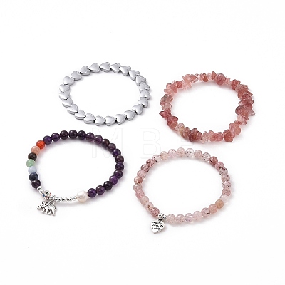 4Pcs Natural & Synthetic Gemstone Stretch Bracelet Sets BJEW-JB08946-1