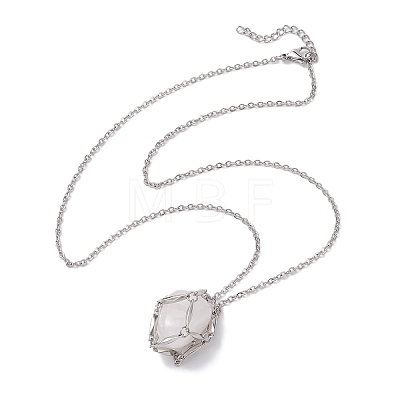 Crystal Stone Cage Pendant Necklaces NJEW-JN04757-02-1