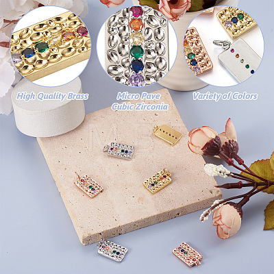  Jewelry 6Pcs 3 Colors Brass Micro Pave Colorful Cubic Zirconia Pendants KK-PJ0001-21-1
