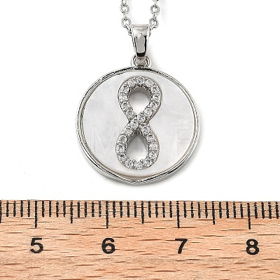 Flat Round with Number 8 Shell & Cubic Zirconia Pendant Necklaces NJEW-D288-04P-1