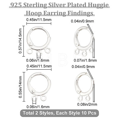 20Pcs 2 Style Brass Huggie Hoop Earring Findings KK-BBC0007-55S-1