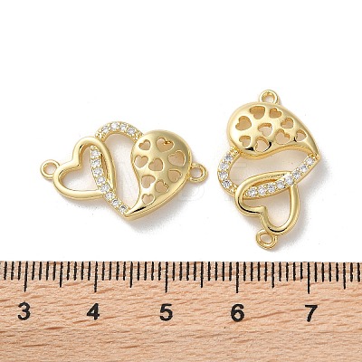 Brass Micro Pave Clear Cubic Zirconia Double Heart Links Connector Charms KK-M287-01G-1