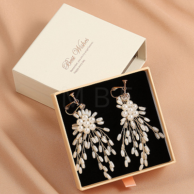 Flower Brass Plastic Pearl Tassel Clip-on Earrings FS-WG7092D-01-1