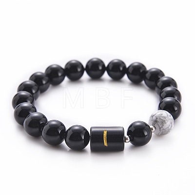 10MM Natural Black Onyx(Dyed & Heated) and Howlite Beaded Stretch Bracelets RH2290-9-1