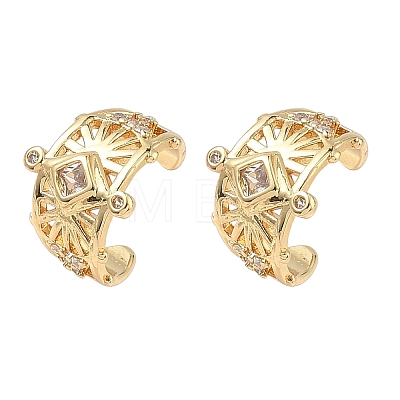 C-Shaped with Rhombus Brass Micro Pave Clear Cubic Zirconia Cuff Earrings EJEW-L316-01G-03-1