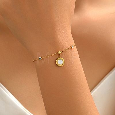 304 Stainless Steel Crystal Rhinestone Forever Love Coin Charm Bracelets for Women PR6734-1