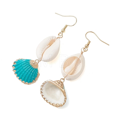 Natural Mixed Cowrie Shell Dangle Earrings EJEW-JE07223-1
