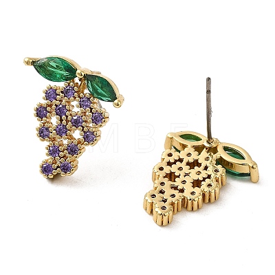 Rack Plating Real 18K Gold Plated Brass Grape Stud Earrings EJEW-B034-15G-1