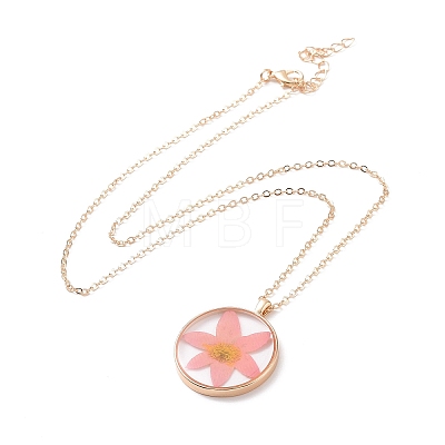 Dry Pressed Real Flower Resin Pendant Necklace LS-NJEW-G088-01KCG-06-1