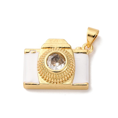 Brass Micro Pave Cubic Zirconia & Enamel Pendants KK-Q098-36G-B-1