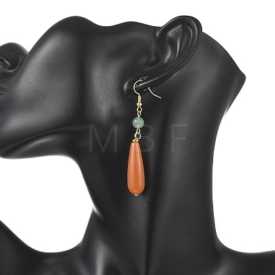 Natural Red/Green Aventurine & Brass & 304 Stainless Steel Dangle Earrings EJEW-JE07257-01-1