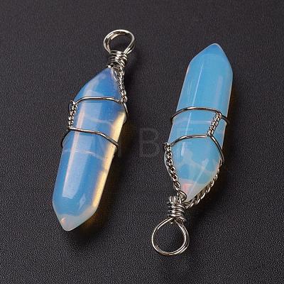 Faceted Bullet Platinum Plated Brass Opalite Double Terminated Pointed Pendants G-J265-14-1