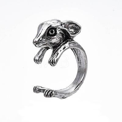 Gothic Punk Deer Alloy Open Cuff Ring for Men Women RJEW-T009-54AS-1