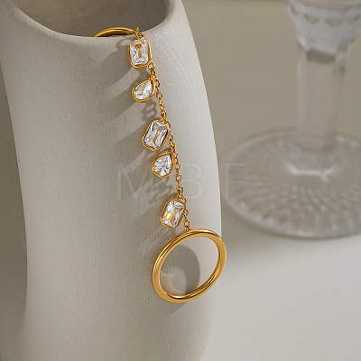 304 Stainless Steel Pave Cubic Zirconia Double Finger Rings VP4247-1