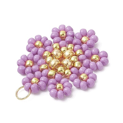 Glass Seed Beaded Flower Pendants PALLOY-MZ01181-05-1