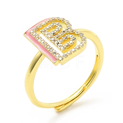 Mixed Color Enamel Initial Letter Adjustable Ring with Clear Cubic Zirconia RJEW-P045-01G-B-1