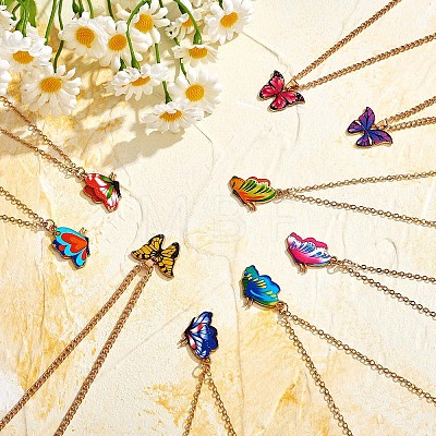 6Pcs Butterfly Pendant Necklaces for Women JN1066A-1
