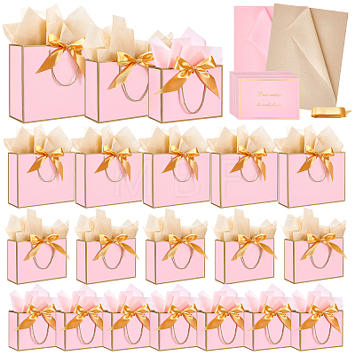 20Pcs 3 Styles Paper Gift Tote Bags with Polyester Gold Ribbon ABAG-WA0001-36A-1